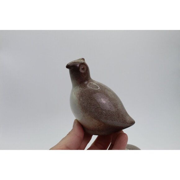 Studio Pottery Quail Figurines • Ceramic Bird Pair • Brown & Cream Glaze Decor - Picture 6 of 9